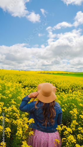 Garota no campo de canola