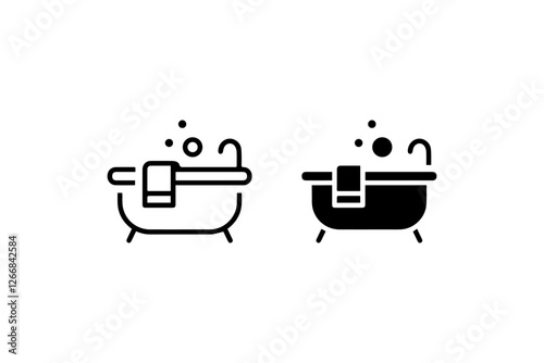 Bathtub Icon with Bubbles and Towel Vector