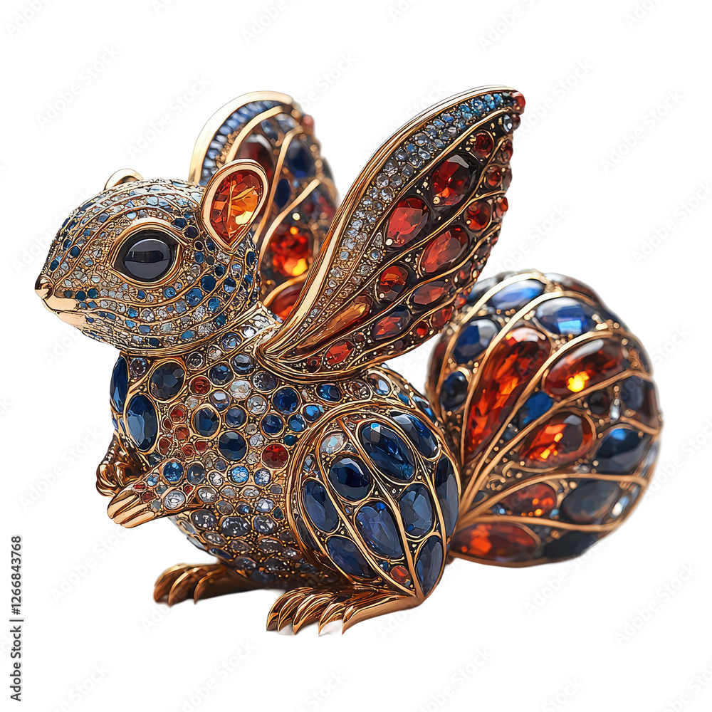 Fototapeta premium Exquisite Gold Sculpture of a Flying Squirrel with Colorful Gemstone Detailing