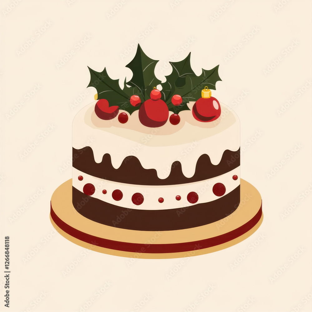 retro Christmas cake, flat vector illustration retro Christmas cake, flat vector illustration