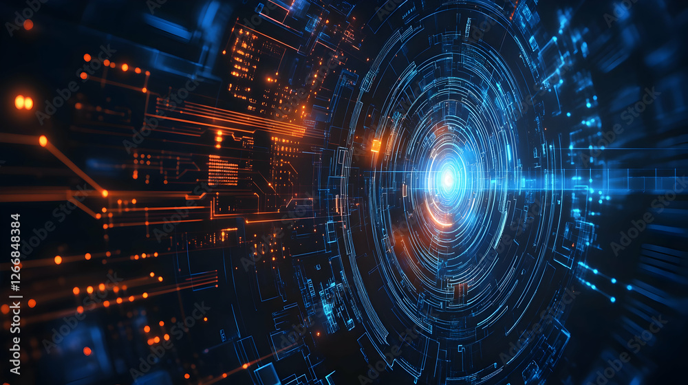 Futuristic digital tunnel, glowing circuits, tech background, data stream, website banner Futuristic digital tunnel, glowing circuits, tech background, data stream, website banner