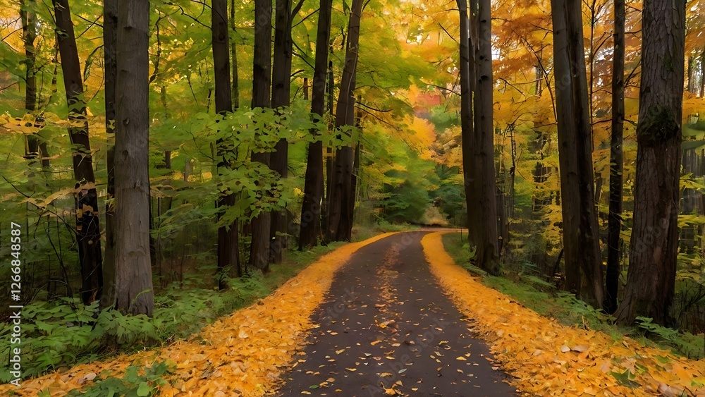 Obraz premium Stunning Autumn Forest Pathway with Vibrant Fall Foliage