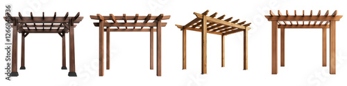 Wooden pergola structures providing natural shade and creating cozy inviting outdoor living spaces for relaxation recreation and enjoyment of the surrounding nature and greenery