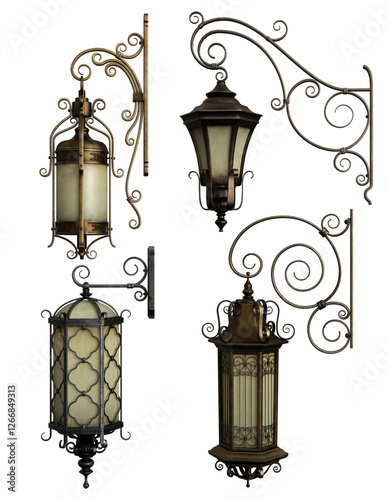 collection of antique street lamps, Victorian style