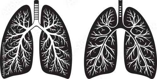 Healthy and Diseased Lungs Comparison - Medical Illustration