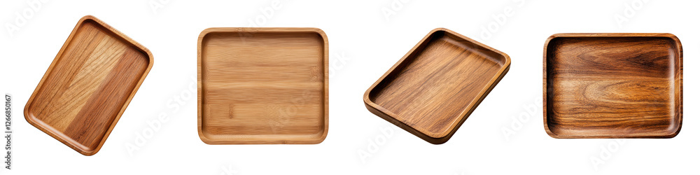 Assortment of various wooden trays plates and boards in different shapes and sizes for food dining and meal mockup template with copy space Assortment of various wooden trays plates and boards in different shapes and sizes for food dining and meal mockup template with copy space