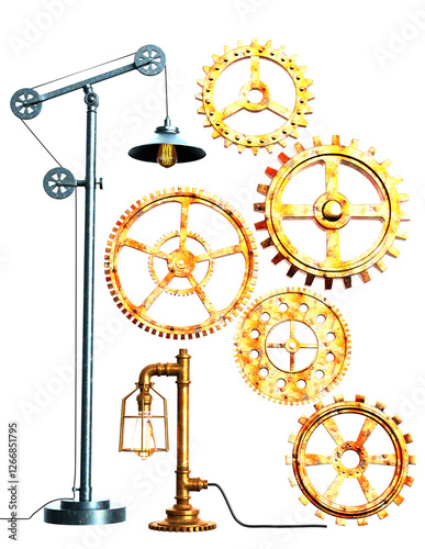 antique Victorian-style steampunk wall clock and gears