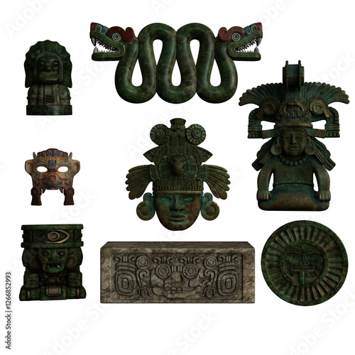 3D render of a collection of pre-Hispanic figures