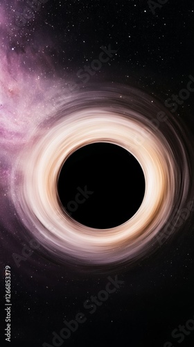 Elegant Distant black hole absorbing surrounding light and stars with swirling gravitational waves creating a powerful space phenomenon 