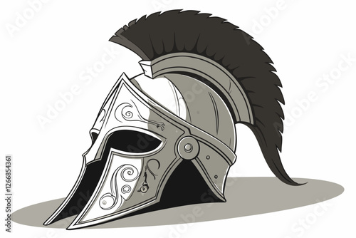   ancient Greek helmet, Corinthian style, weathered metal, ornate engravings, black horsehair crest, intricate details, battle-worn, heroic, mythological, dramatic lighting, photorealistic texture, 