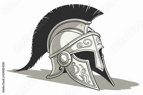   ancient Greek helmet, Corinthian style, weathered metal, ornate engravings, black horsehair crest, intricate details, battle-worn, heroic, mythological, dramatic lighting, photorealistic texture, 