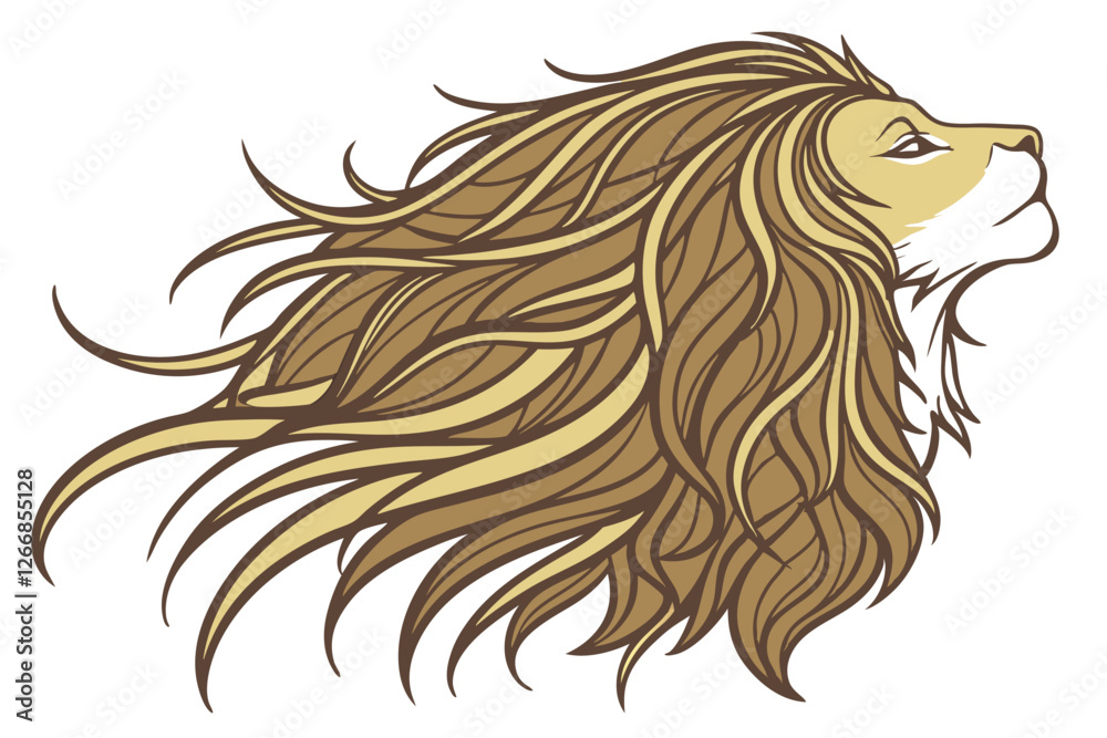 custom made wallpaper toronto digital A realistic digital illustration of a single, long, wavy, and voluminous brown hair, styled in loose, flowing strands that appear to be in motion. The hair has a golden sheen and a slight gradient