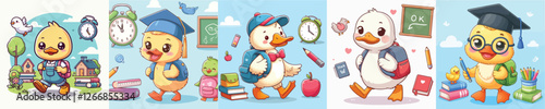vector of ducks going to school