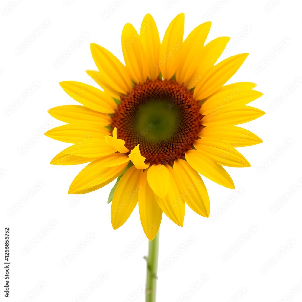 Obraz premium Single Sunflower: A radiant yellow sunflower blooms in full glory, showcasing its intricate details and vibrant color. The flower's petals are fully open.