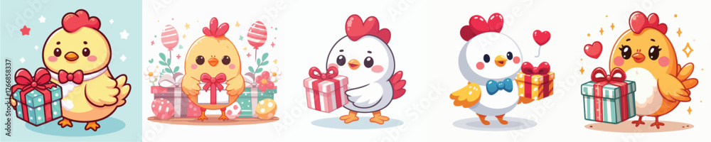 Fototapeta premium vector of cute chicks holding a gift