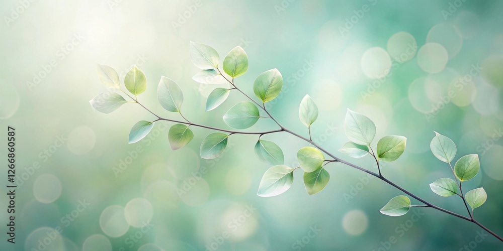 Fototapeta premium Serene Branch with Delicate, Light Green Leaves Against a Soft, Blurred Background of Natural Hues