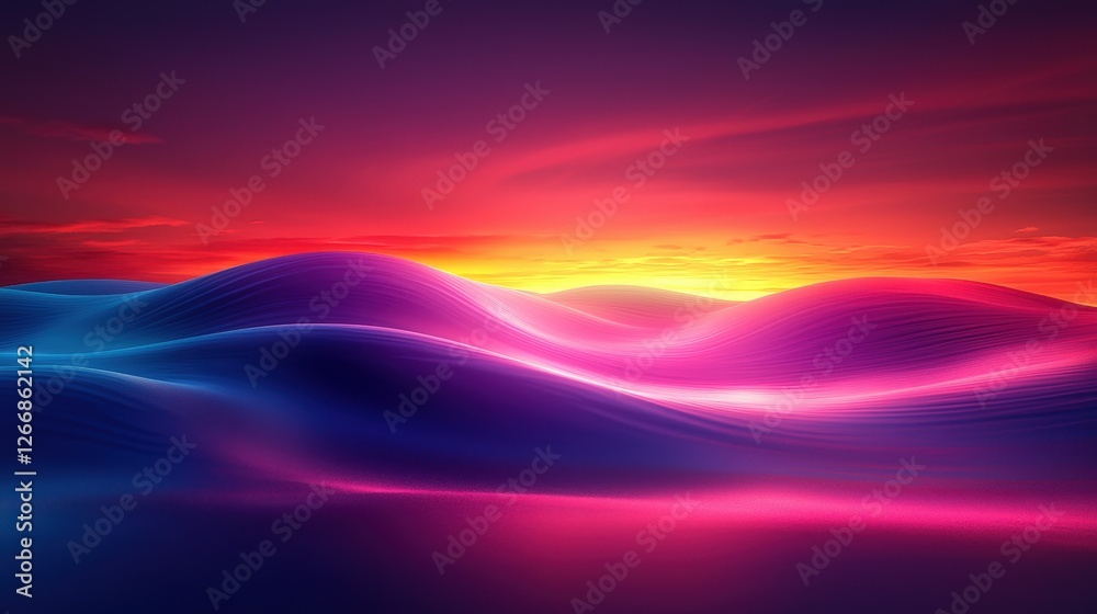 Obraz premium Vibrant sunset over surreal hills; digital art background