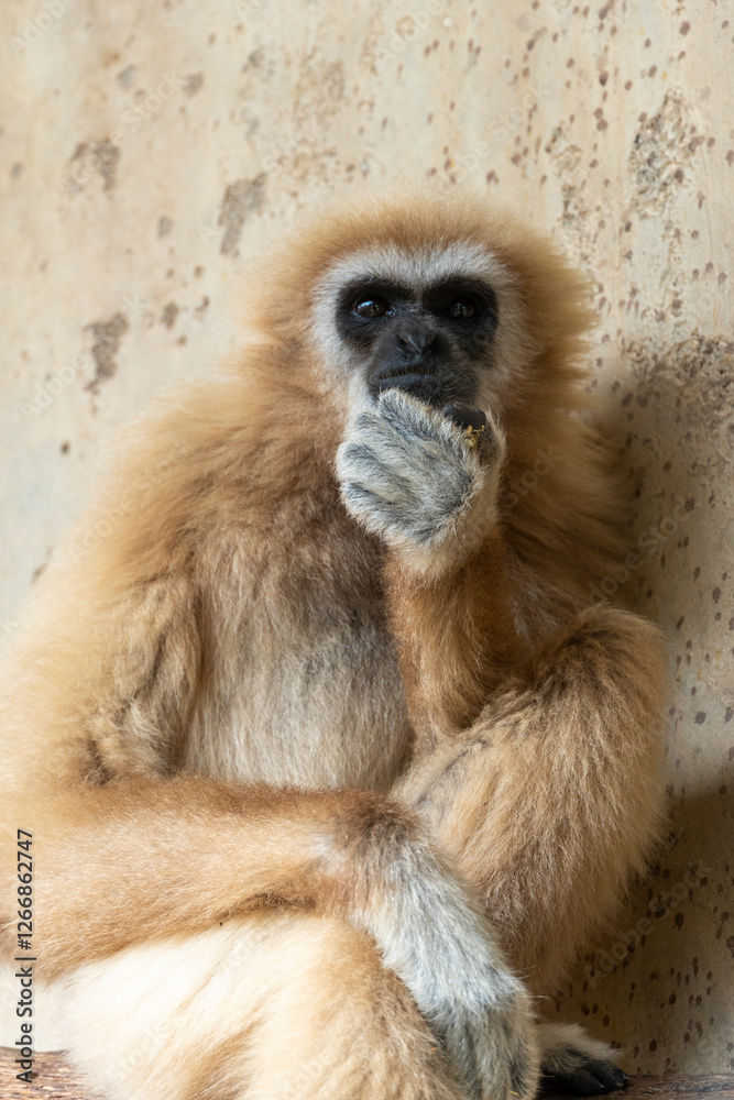 Fototapeta premium White handed gibbon in zoo park