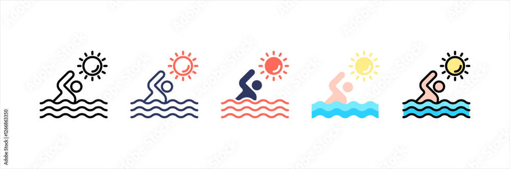 Swimming Multistyle Icon Set Swimming Multistyle Icon Set