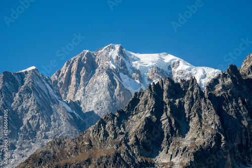 Courtmayeur Italy Tha Alps from the Skyway Monte Bianco is much more than a cableway to reach 3,466 meters.  .  Way to Punta Helbronner l in Aosta Valley region of Italy. photo