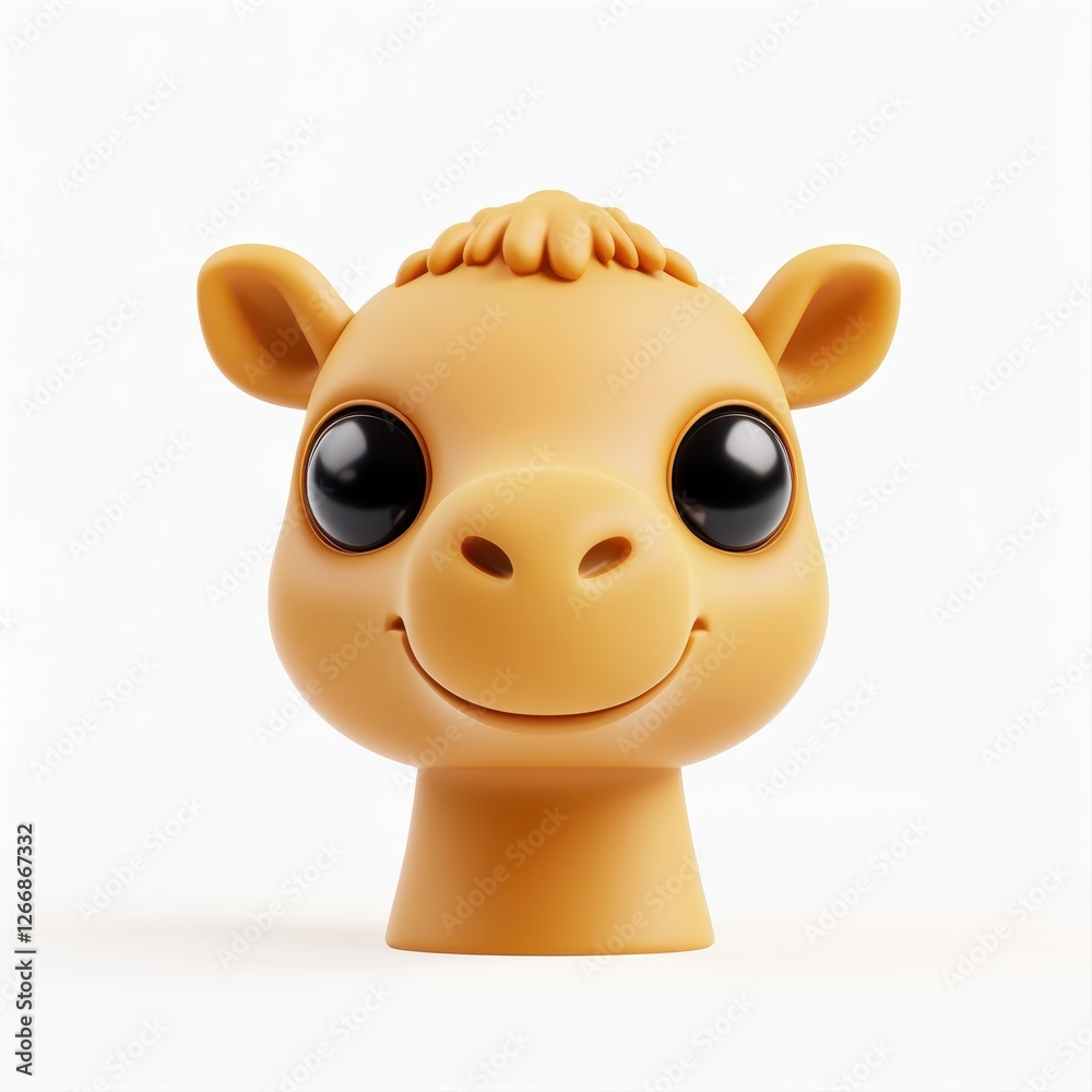 Naklejka premium Cute camel toy head with large eyes and smiling expression in simple studio setting