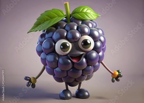 Playful cartoon blackberry character studio setting digital art whimsical environment close-up view fun concept photo