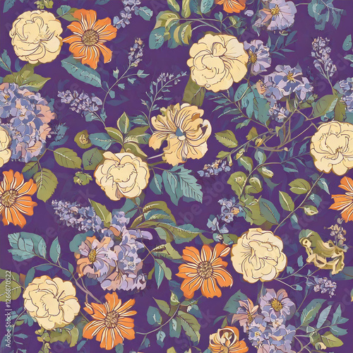 Wallpaper Mural seamless pattern of floral vintage on purple  background Torontodigital.ca