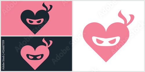 Ninja love Logo Design Vector Icon Symbol Illustrations.