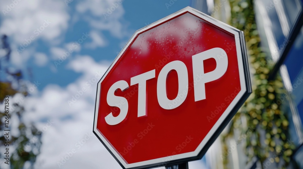 Stop sign in urban setting with clouds Stop sign in urban setting with clouds