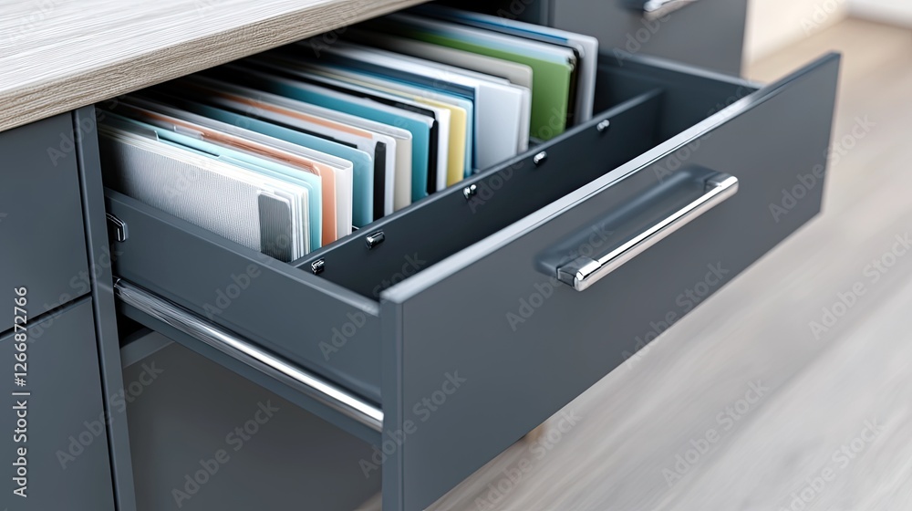 Open drawer showing neatly sorted office files Open drawer showing neatly sorted office files