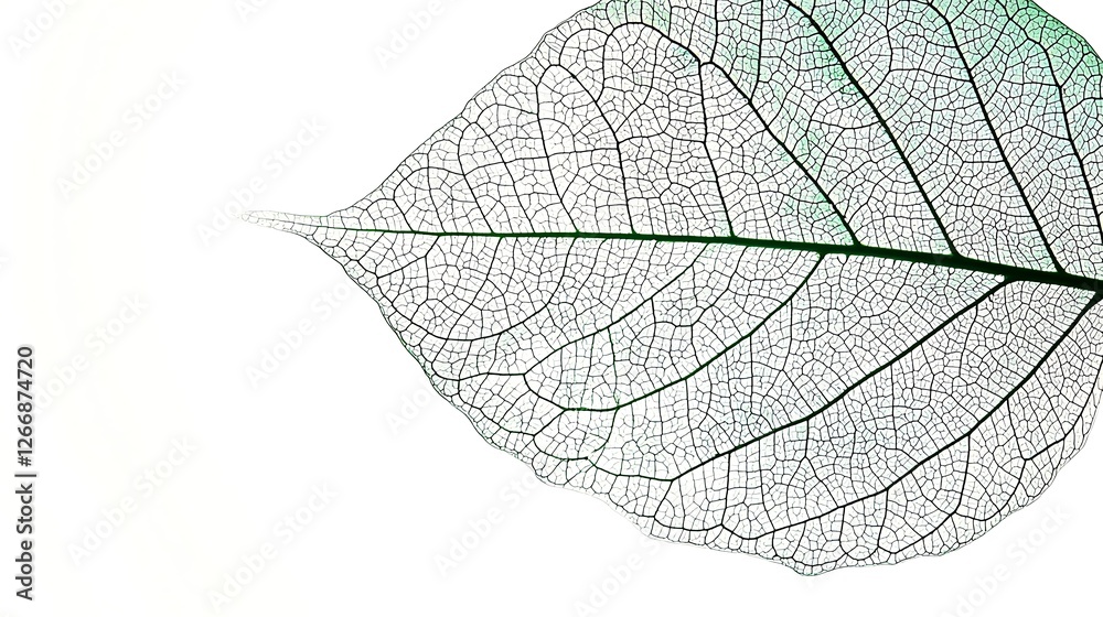 Obraz premium A leaf is shown in a close up, with the veins and details of the leaf visible