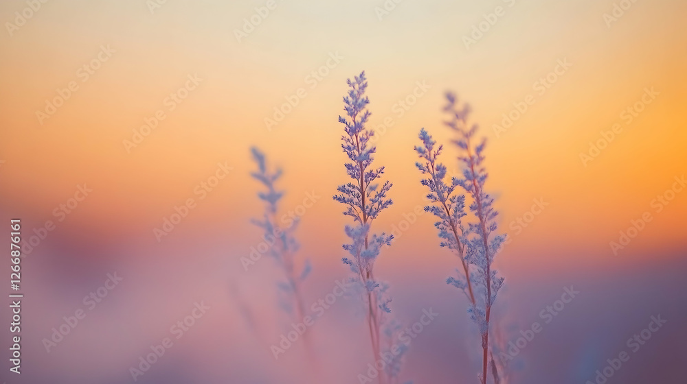 Frosty grass at sunset, nature background Frosty grass at sunset, nature background