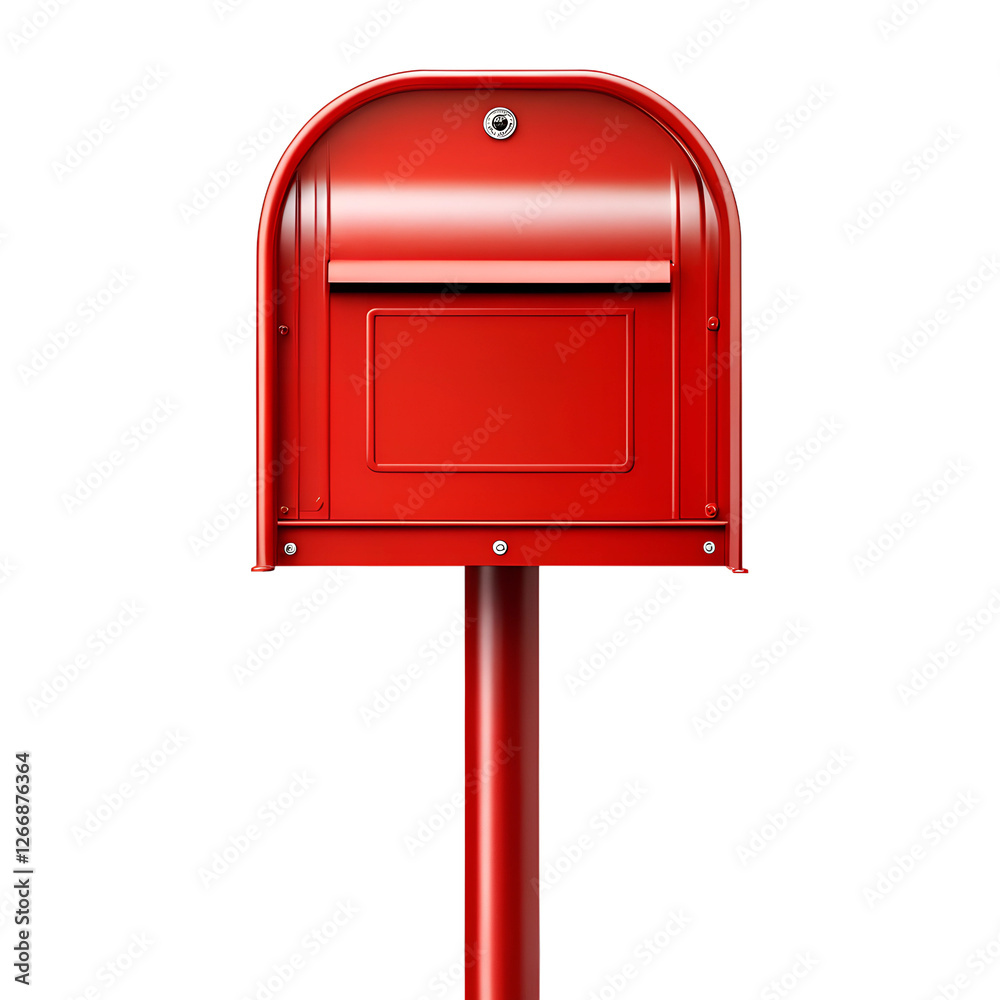 a red mailbox isolated on white background. The mailbox is a classic design, with a rounded top and a rectangular opening for mail a red mailbox isolated on white background. The mailbox is a classic design, with a rounded top and a rectangular opening for mail
