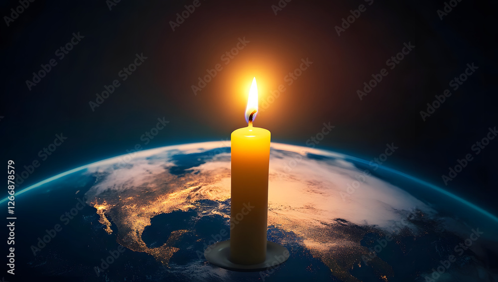 Fototapeta premium a meaningful World Religion Day image where a glowing candle illuminates the planet, emphasizing peace, spiritual harmony, and universal connection