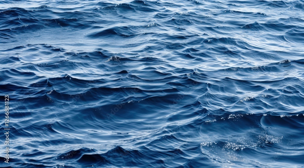 Serene ocean waves ripple, conveying peace, power, and a vast expanse in blue depths. Stock image use