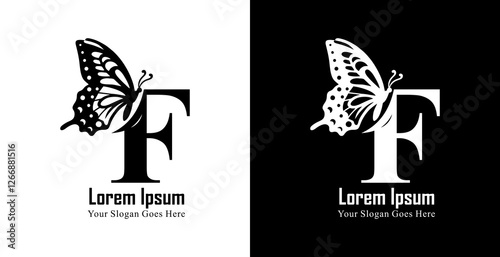F letter logo design combined with butterfly