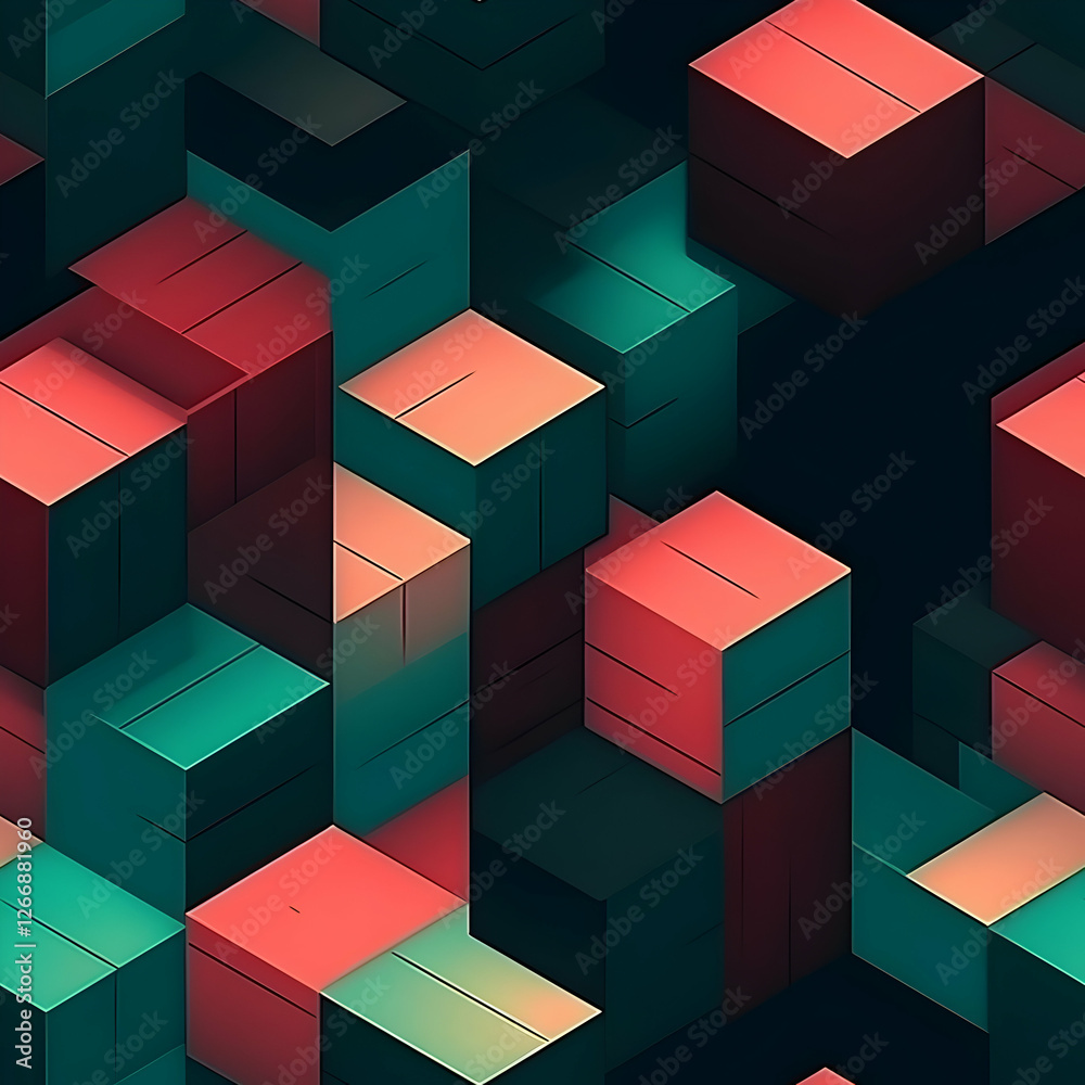 Naklejka premium Abstract 3D blocks in vibrant colors create a visually engaging pattern.