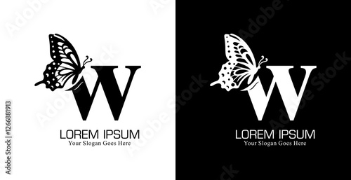 w letter logo design combined with butterfly