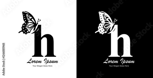 h letter logo design combined with butterfly