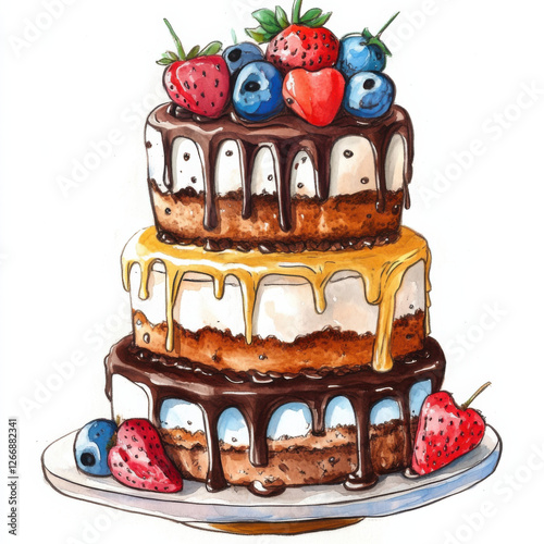 realistic watercolour cartoon cute ink fun cake tier