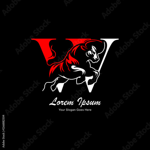 logo design in the form of a jumping bull combined with the letter W
