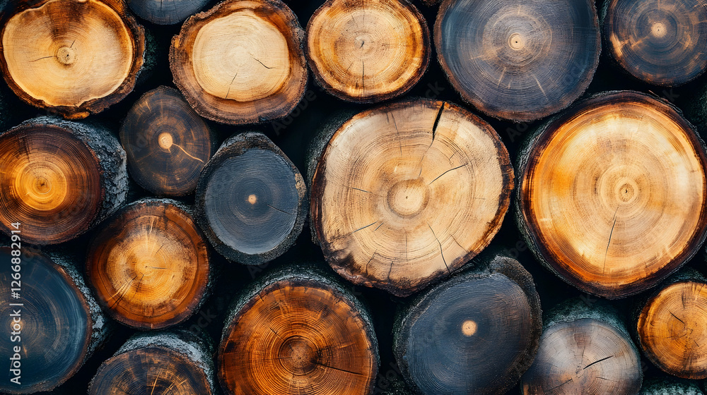Stacked wood slices, rustic texture, natural background, home decor Stacked wood slices, rustic texture, natural background, home decor