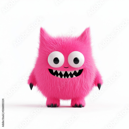 Cute Pink Cartoon Furry Cat with a Playful Look
