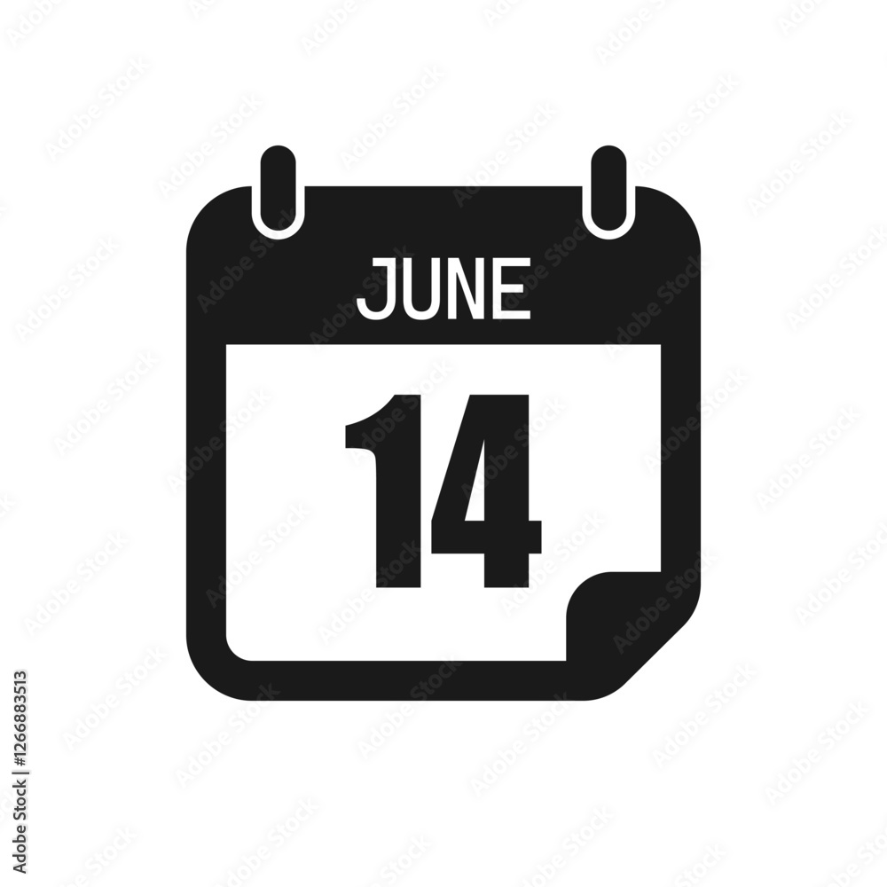 Vector icon page day calendar - 14 June month Vector icon page day calendar - 14 June month