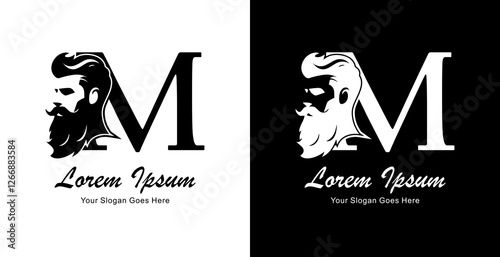 logo design in the form of a silhouette of a man's head combined with the letter M