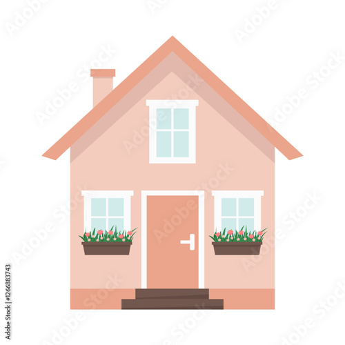 Front view of the house. House icon in flat style. Vector illustration on isolated background.