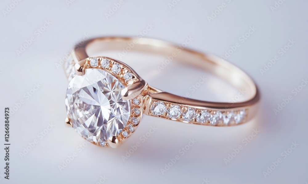 Elegant rose gold engagement ring with sparkling round diamond and side stones Elegant rose gold engagement ring with sparkling round diamond and side stones
