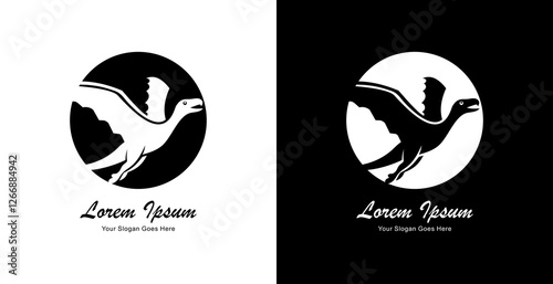 pterosaur shaped logo design combined with a circle