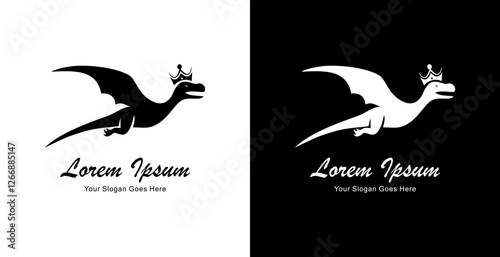 logo design in the form of a pterosaur flying and wearing a crown