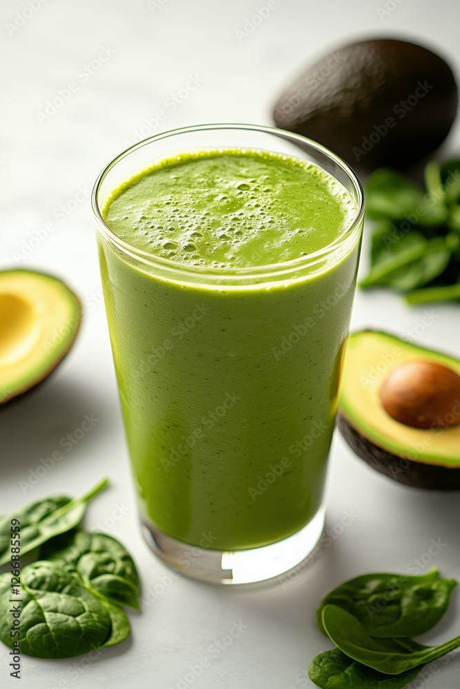 Fresh green smoothie with avocado and spinach, vibrant style. Fresh green smoothie with avocado and spinach, vibrant style.